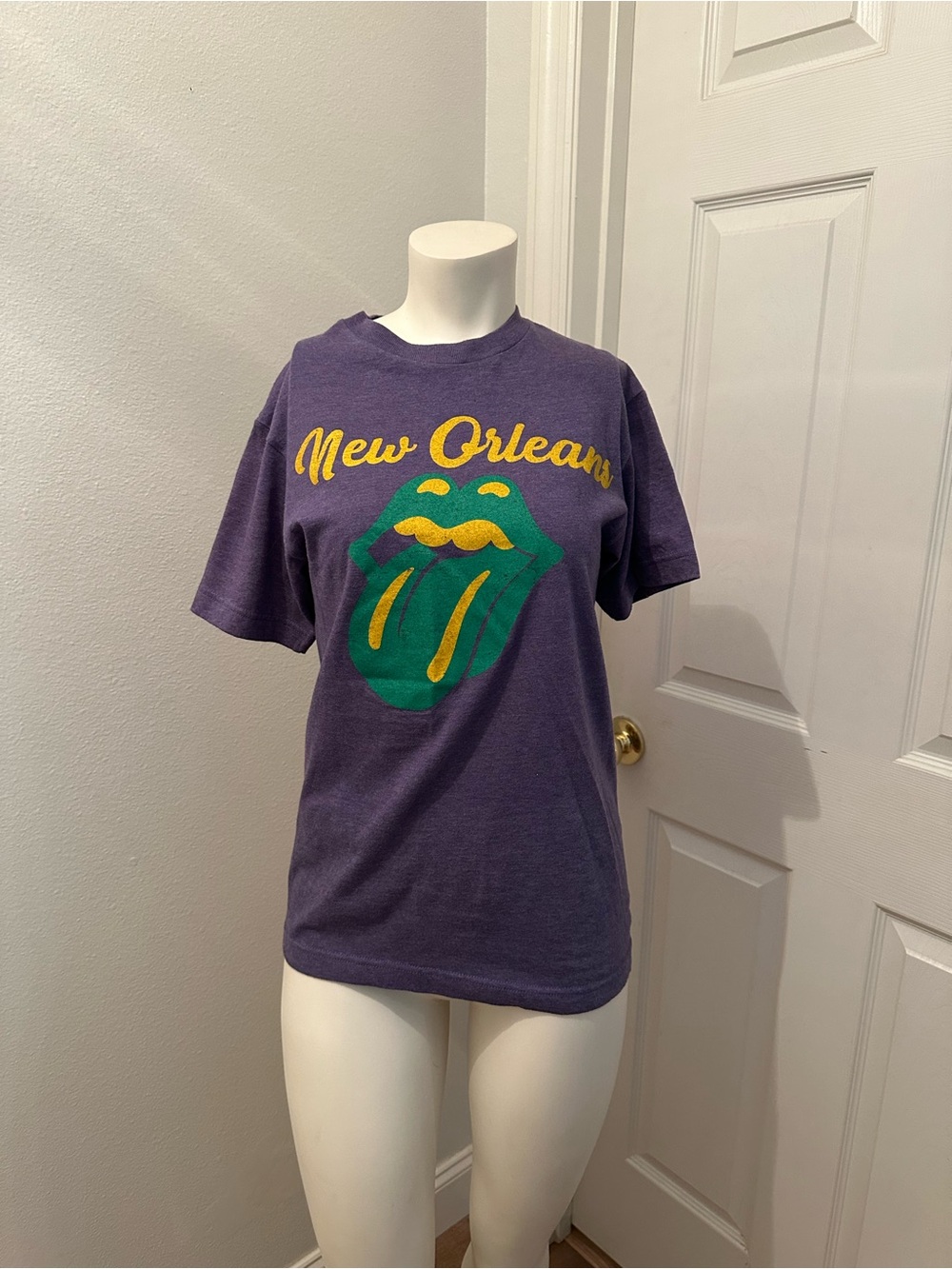 Tultex Purple New Orleans Graphic Tee with Green & Yellow Print Mardi Gras